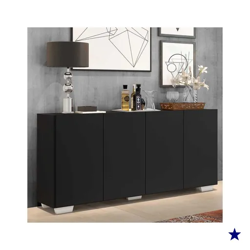 Aparador Buffet 4 Portas c/ Pés Quadrados Veneza Multimóveis Preto/Branco