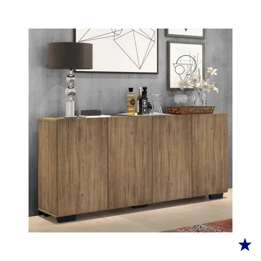 Aparador Buffet 4 Portas c/ Pés Quadrados Veneza Multimóveis Rustic/Preto