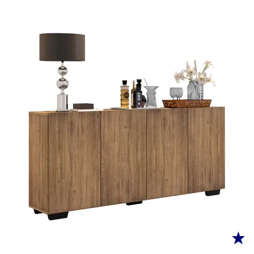 Aparador Buffet Multimóveis Veneza 4 Portas FG3557 Rustic/Preto