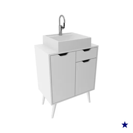 Gabinete Banheiro 60cm 2 Portas e 1 gaveta Retrô Multimóveis CR10118 Branco