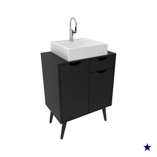 Gabinete Banheiro 60cm 2 Portas e 1 gaveta Retrô Multimóveis CR10118 Preto