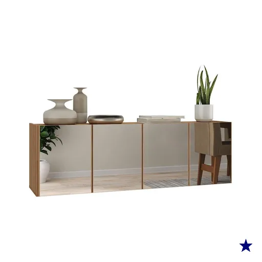 Aparador Buffet Suspenso com Espelhos 4 Portas Multimóveis MP8005 Rustic
