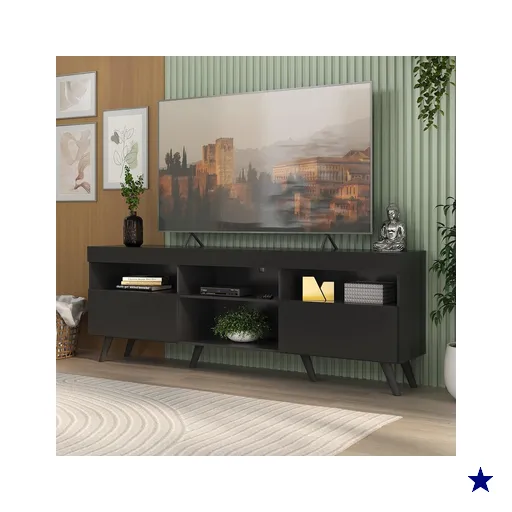 Rack TV até 65 Polegadas com Pés Retrô Multimóveis MP1091 Preto