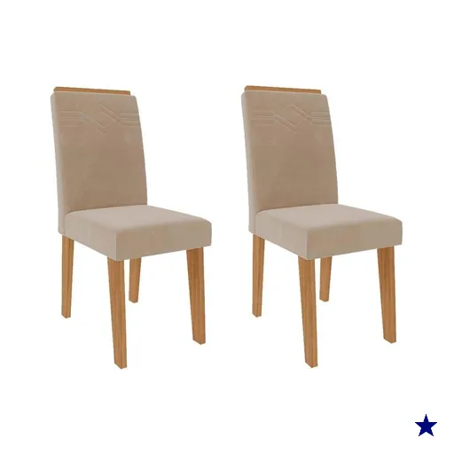 Cadeira Sala de Jantar Taís Kit 2 Un Savana/Nature-Suede Nude Bege - Cimol