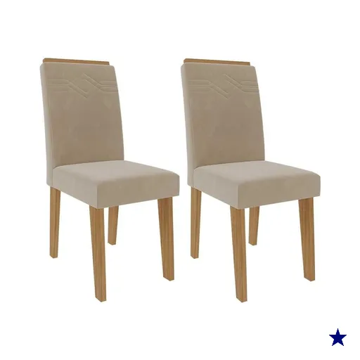 Cadeira Sala de Jantar Taís Kit 2 Un Madeirado/Suede Nude Bege - Cimol