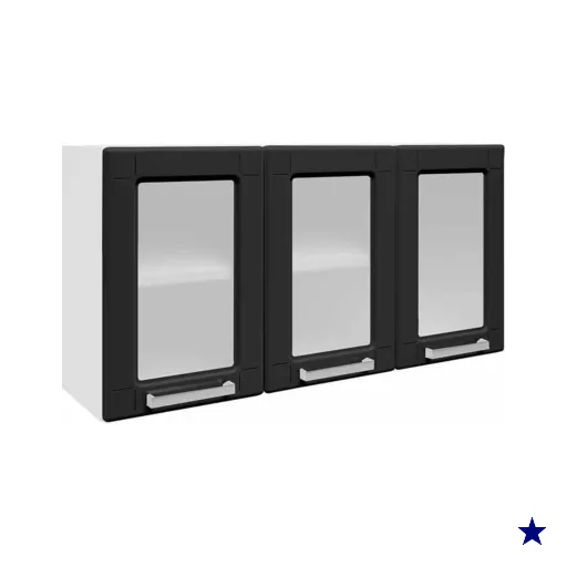Módulo Cozinha Bertolini Múltipla Armário  6010 3 Portas c/Vidro Branco/Preto