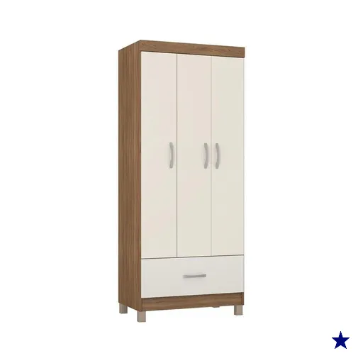 Guarda Roupa 3 Portas e 1 Gaveta Prince Amêndola/Off White - Demóbile