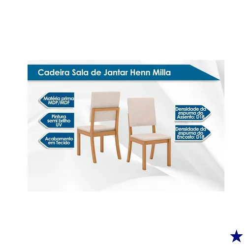 Cadeira Sala de Jantar Mila Kit 2 Un Nature/Veludo Light Marrom Amêndoa - Henn