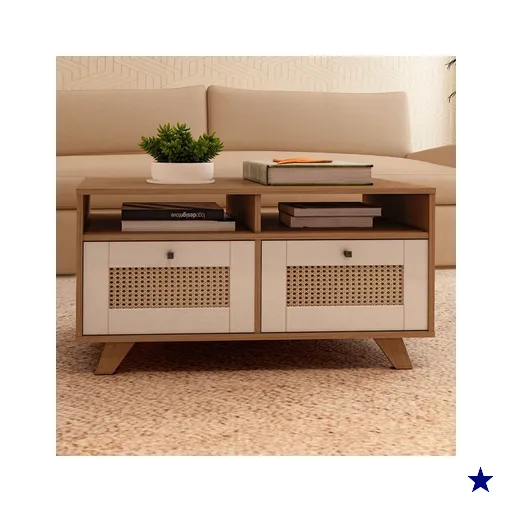 Mesa de Centro Decor 2 Gavetas Cinamomo/Off White - Artely Móveis