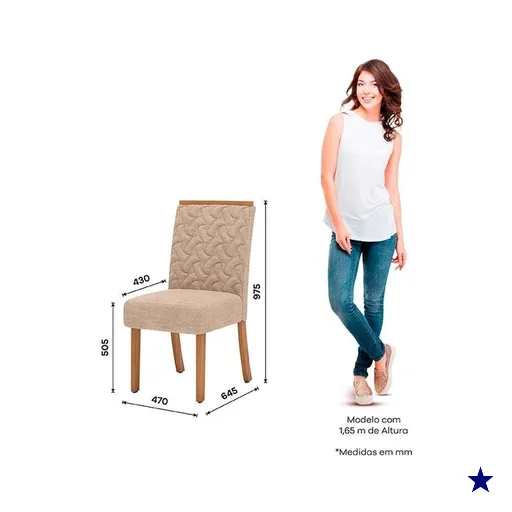 Kit 2 Cadeiras Sala Jantar Esther 2 Un Nature/Linho Areia - Henn