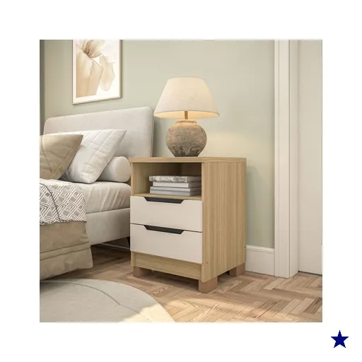 Mesa de Cabeceira Barcelona 2 Gavetas 100% Mdf Carvalho/Off White - Politorno