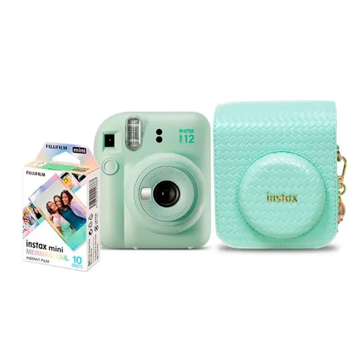 Kit Câmera Analógica Fujifilm Instax Mini 12 Verde Mermaid com Bolsa e Pack…