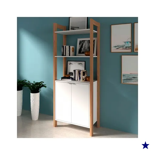 Estante para Livros 2 Portas 2 Prateleiras Amêndoa/Branco Az1009 - Tecno Mobili