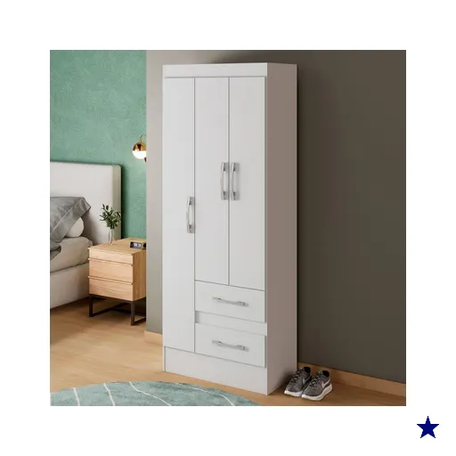 Guarda-Roupa Solteiro Sartori 3 Portas 2 Gavetas  Branco - Pnr Móveis