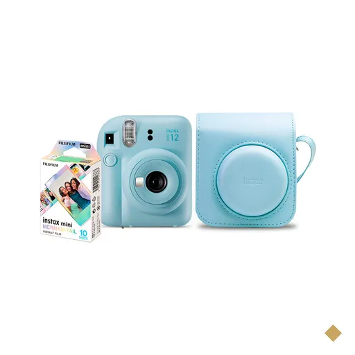 Kit Câmera Analógica Fujifilm Instax Mini 12 Azul Mermaid com Bolsa e Pack…