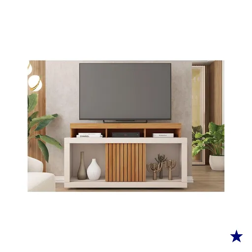 Rack Bancada p/ TV até 55 Pol Dragon c/ Nicho e Rodízios 136cm Freijo/Off…