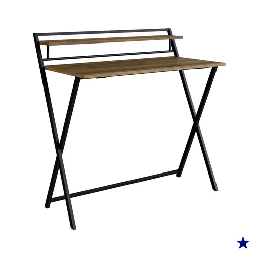 Escrivaninha Dobrável Com Prateleira Preto e Noce Oro 90 Cm Estilo Industrial…