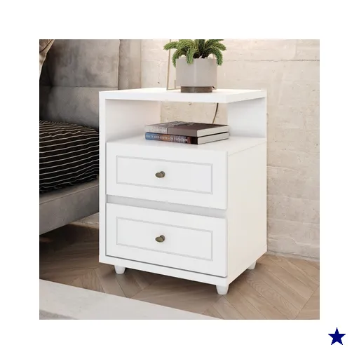 Mesa De Cabeceira Americana 2 Gavetas Henn Branco HP