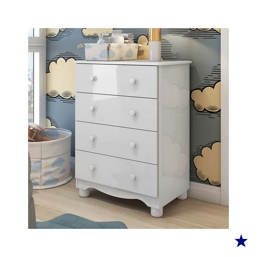 Cômoda Infantil Júnior New 4 Gavetas 100% Mdf Branco Brilho - Móveis Peroba