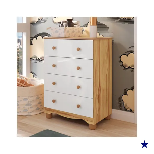 Cômoda Infantil Júnior New 4 Gavetas 100% Mdf Branco Brilho/Amêndoa -…
