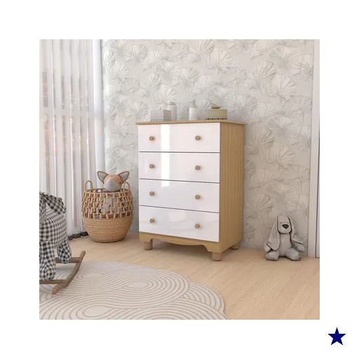 Cômoda Infantil Sueño 4 Gavetas 100% Mdf Branco Brilho/Amêndoa - Panorama…