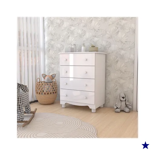 Cômoda Infantil Sueño 4 Gavetas 100% Mdf Branco Brilho - Panorama Móveis