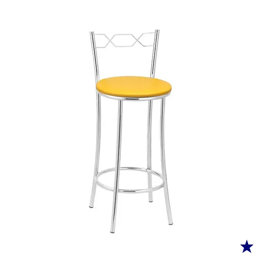 Kit 2 Banquetas Cromadas BC51B de Metal e Assento Espuma D15 Treparoni - Amarelo