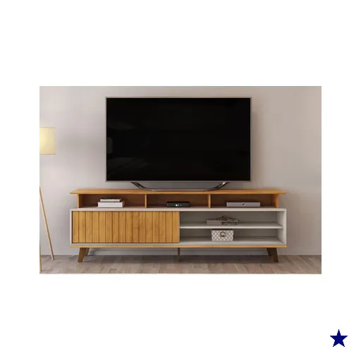 Rack Bancada p/TV até 70 Polegadas Flow Ripado c/ Nichos e Pés 180x60cm…