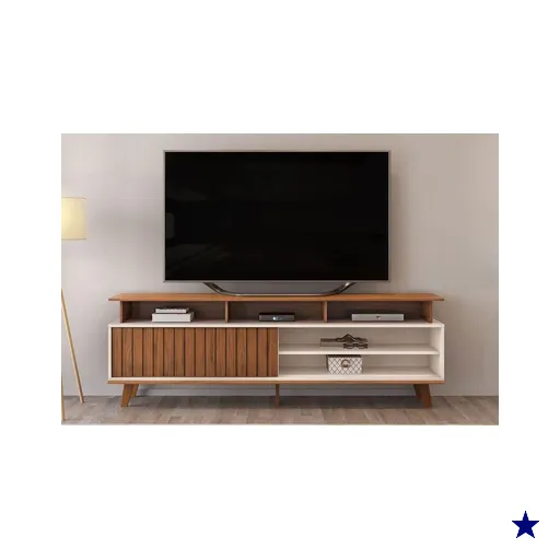 Rack Bancada p/TV até 70 Polegadas Flow Ripado c/ Nichos e Pés 180x60cm…