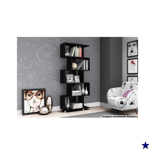 Estante Livreiro Solteiro ESM209 c/ 5 Nichos Preto - Movelbento