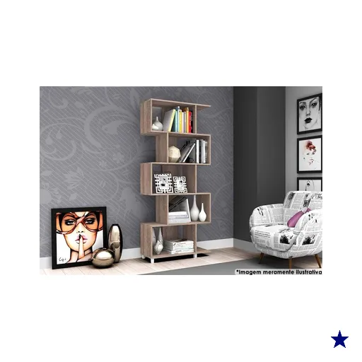 Estante Livreiro de Escritório ESM209 c/ 5 Nichos Rustico - Movelbento