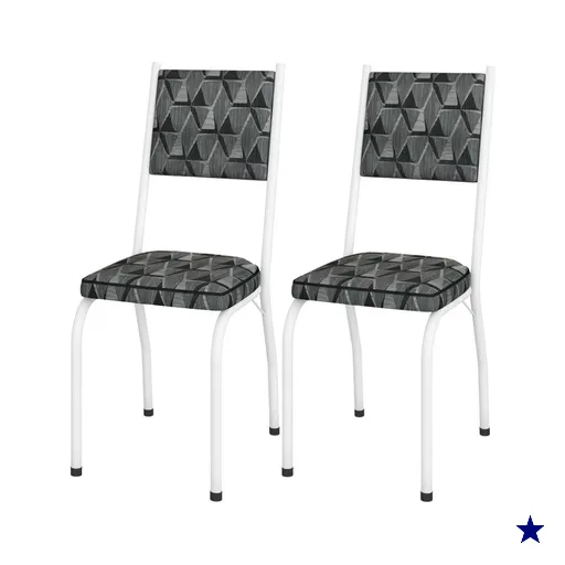 Kit 2 Cadeiras Tubular Europa 258 Branco Assento Mosaico Silver ARTEF