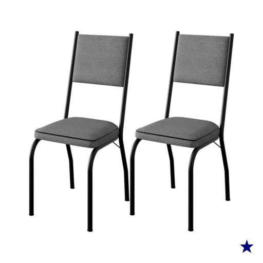 Kit 2 Cadeiras Tubular Europa 258 Preto Assento Platina ARTEF