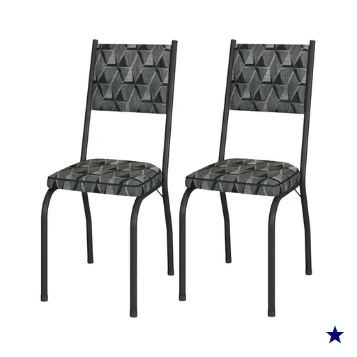 Kit 2 Cadeiras Tubular Europa 258 Preto Assento Mosaico Silver ARTEF