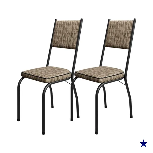 Kit 2 Cadeiras Tubular Europa 258 Preto Assento Rattan ARTEF
