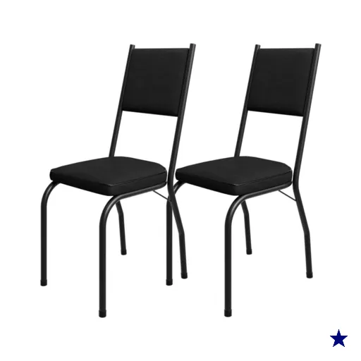 Kit 2 Cadeiras Tubular Europa 258 Preto Assento Preto ARTEF