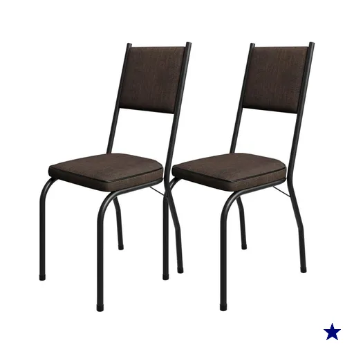 Kit 2 Cadeiras Tubular Europa 258 Preto Assento Madeira Imbuia ARTEF