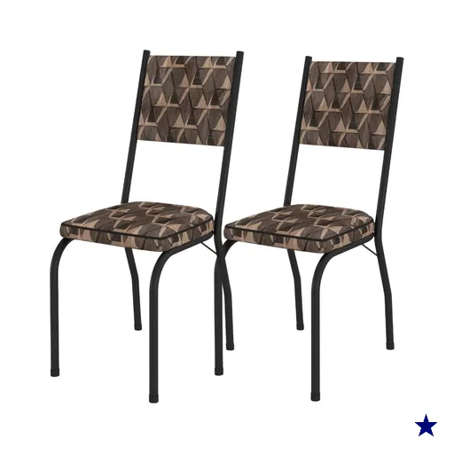Kit 2 Cadeiras Tubular Europa 258 Preto Assento Mosaico Palha ARTEF