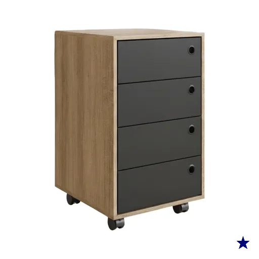 Gaveteiro 4 Gavetas Com Rodizios P1054 36 cm Grafite Mel PP Milani Store
