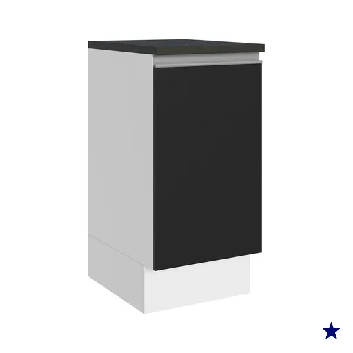 Balcão Armário de Cozinha 100% MDF 40 cm 1 Porta Branco/Preto Acordes Madesa