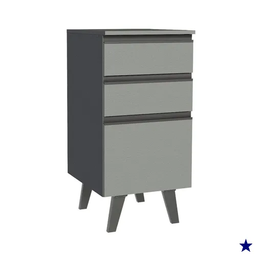 Balcão Armário de Cozinha 40 cm 3 Gavetas Com Pés Cinza Nice Madesa