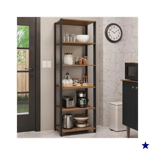 Armário Estante Multiuso Organizador 5 Prateleiras 59cm Rustic/Preto Madesa
