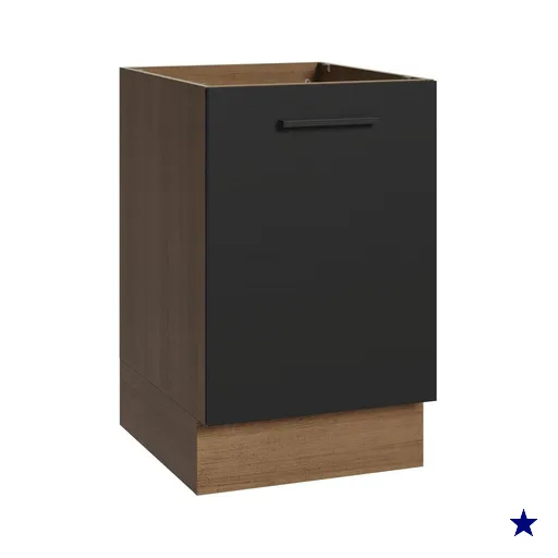 Balcão de Cozinha 50cm 1 Porta (Sem Tampo) Rustic/Preto Agata Madesa