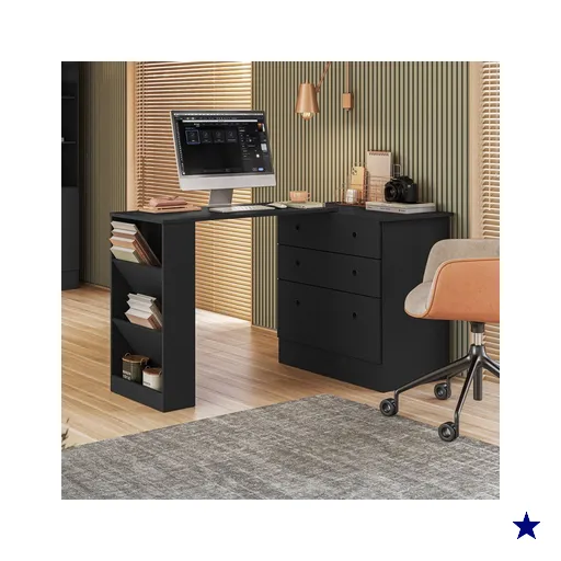 Cômoda 3 Gavetas com Mesa Giratória Preto - Qmovi
