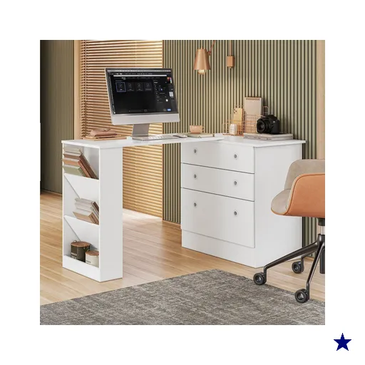 Cômoda 3 Gavetas com Mesa Giratória Branco - Qmovi