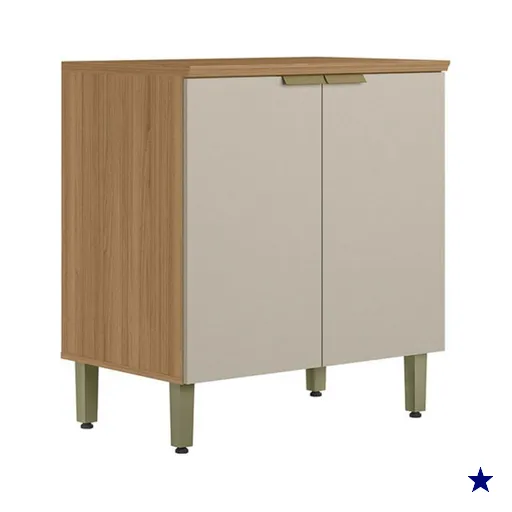 Balcão de Cozinha 80 Cm Selene 2 Portas 100% Mdf Jequitibá/Off White Fosco -…