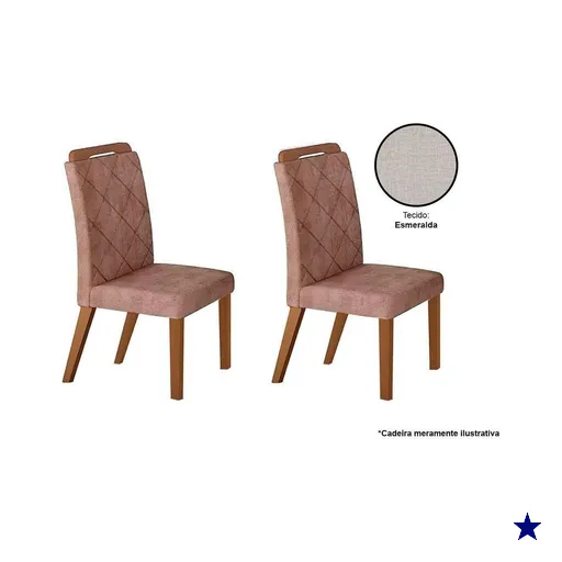 Kit 2 Cadeiras Sala Jantar Melissa Madeira 2 Un Capuccino/Linho Esmeralda -…