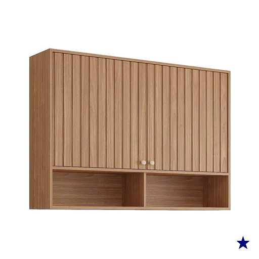 Armário Aéreo p/ Cozinha Divina c/2 Portas Ripadas 120 cm Freijo - MGM