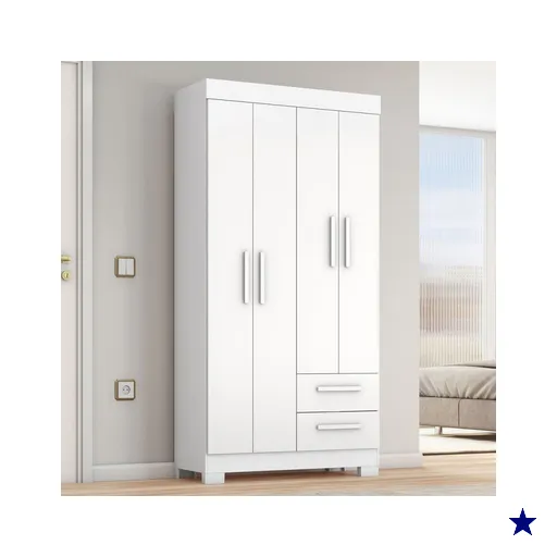 Guarda-Roupa Solteiro Dortmund 4 Portas 2 Gavetas Flex Branco New/Rosa - Pnr…