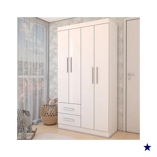 Guarda-Roupa Infantil Linho 4 Portas 2 Gavetas Flex Branco - Panorama Móveis